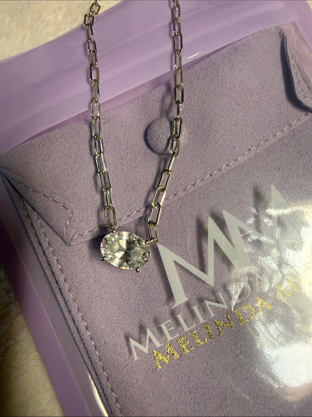 Melinda Maria gold Samantha Chain Necklace with oval lab grown Pendant
